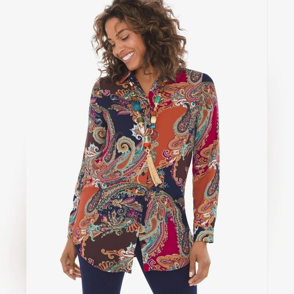 Chico’s Reversible Paisley-Dot Shirt Sz 3 (16) - Picture 14 of 16